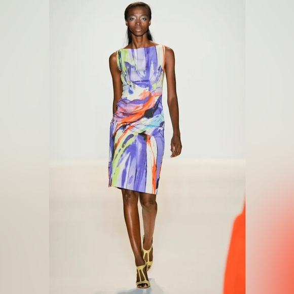 Lela Rose / Brushstroke Abstract Paint Sheath Dress 2 - Picture 2 of 6